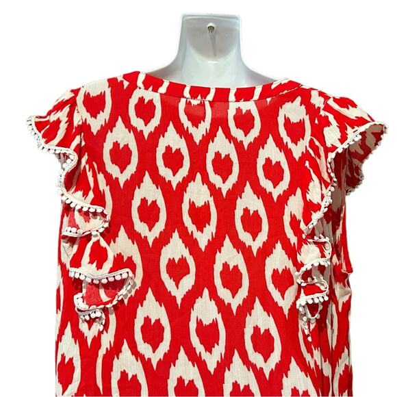 Jodifl Women’s Large Red and White Gauze like Summer Dress with Ruffle Sleeves - Picture 4 of 10